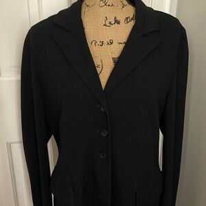 Eileen Fisher Black Coat, Jacket. Knee-length, Straight Form and Sleeve. M